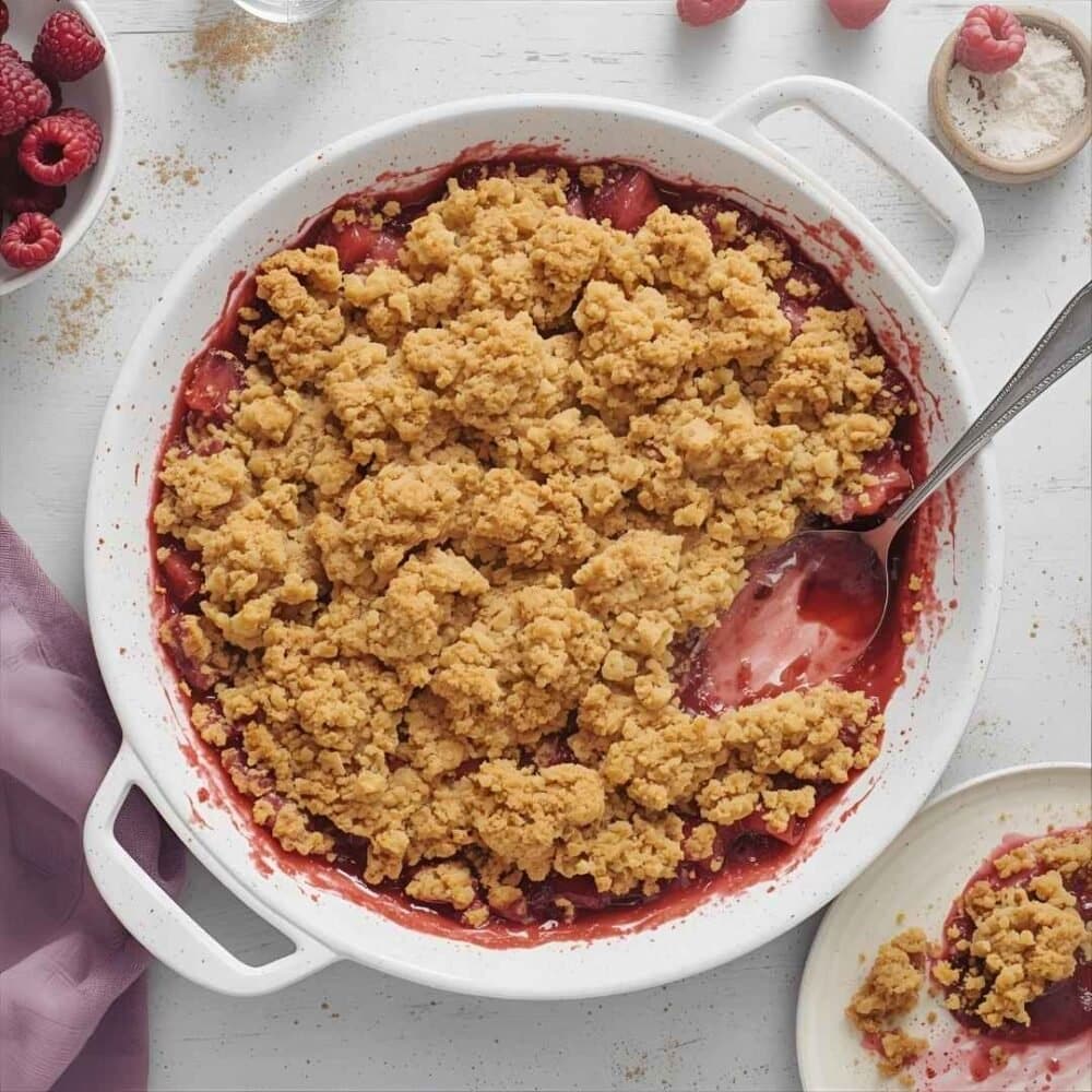 Recette croustade aux framboises et à l'érable, avec une garniture croustillante et fruitée. Dessert allégé, faible en sucre de la Clinique Maigrir en Santé.