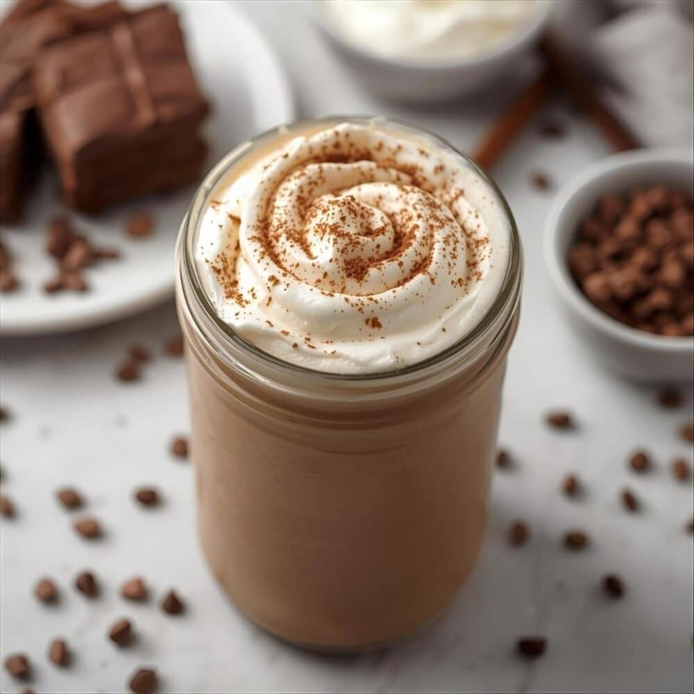 Recette d'un verre de moka latté protéiné glacé ou chaud, garni d'une mousse légère. Boisson énergisante faible en sucre de la Clinique Maigrir en Santé.