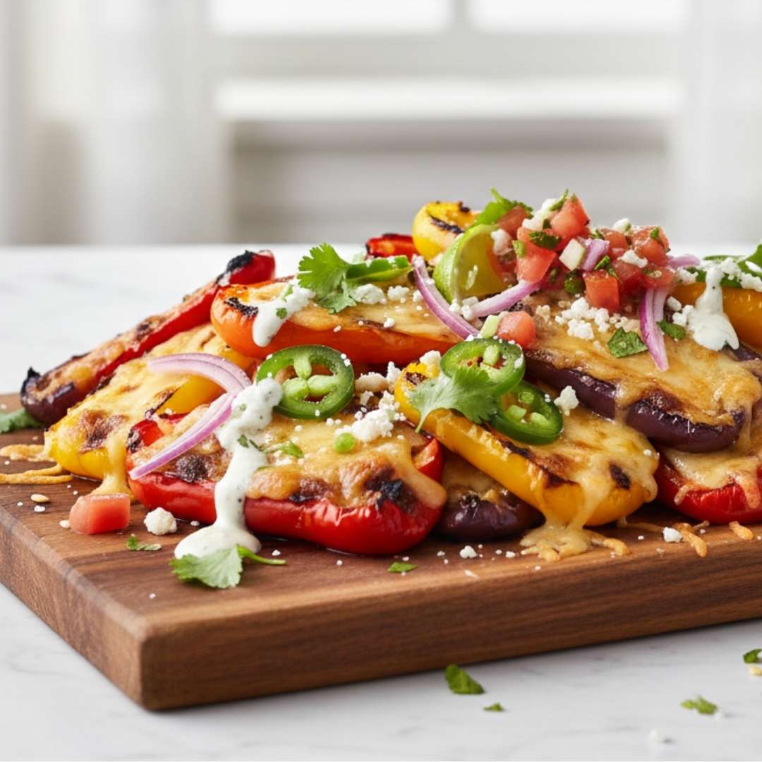 Recette de Nachos de mini poivrons grillés garnis. Recette faible en glucides (low carb) et keto, parfaite pour un apéro santé. Une création de la Clinique Maigrir en Santé.