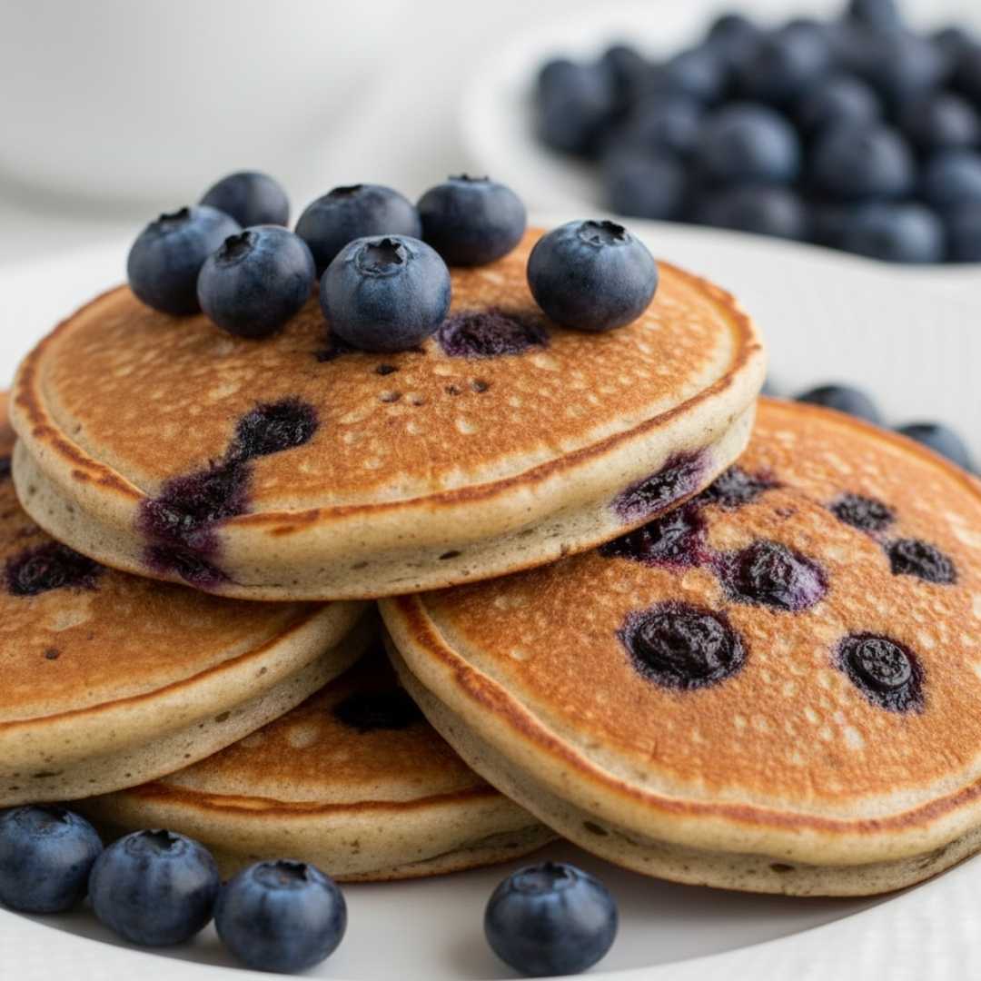 Recette de pancakes (crêpes) aux bleuets frais et pépites de chocolat. Recette de déjeuner sain de la Clinique Maigrir en Santé.