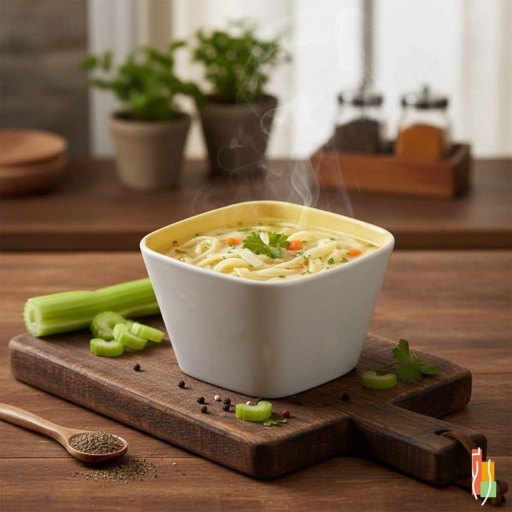 Soupe protéinée poulet et nouilles, riche en protéines, repas réconfortant, contrôle de poids, Clinique Maigrir en Santé.