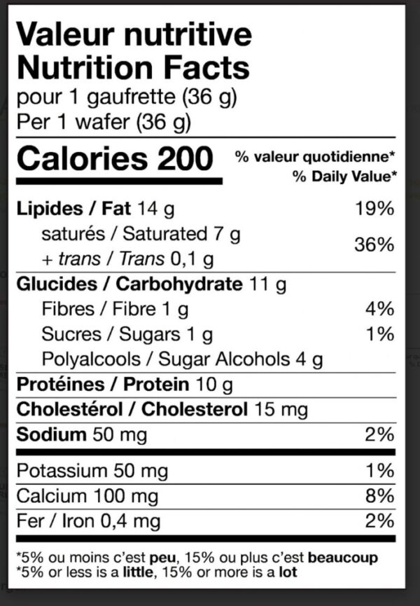 Valeur nutritionnelle de la Gaufrette protéinée fraises et crème, collation croustillante faible en sucre Clinique Maigrir en Santé.