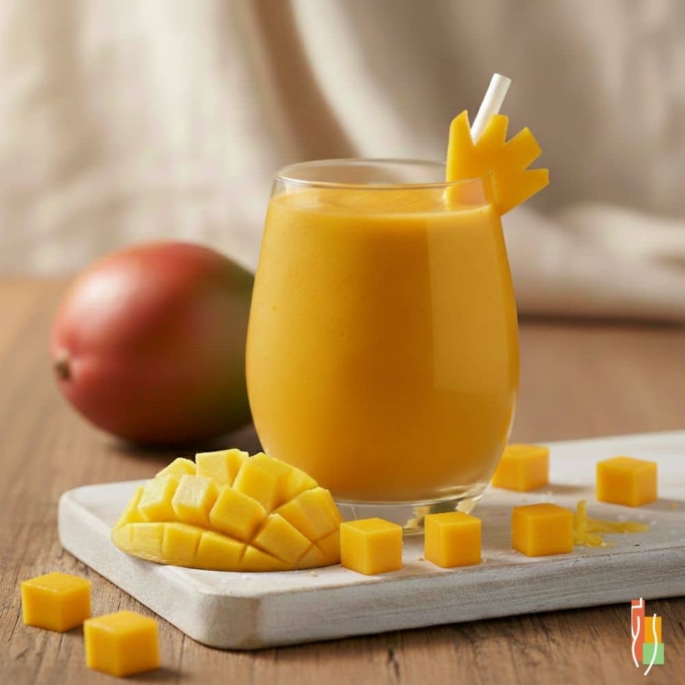 Smoothie protéiné mangue et crème, riche en protéines et fibres, faible en calories, perte de poids, Clinique Maigrir en Santé.