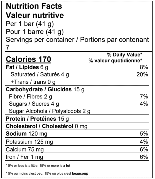 Valeurs nutritives barre protéinée Puff guimauves arachides - 170 calories et 15g de protéines