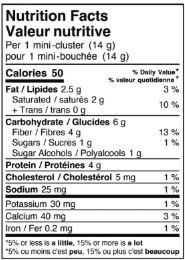 Tableau nutritionnel des mini bouchées protéinées choco-coco : 50 kcal et faible en sucre - Clinique Maigrir en Santé.