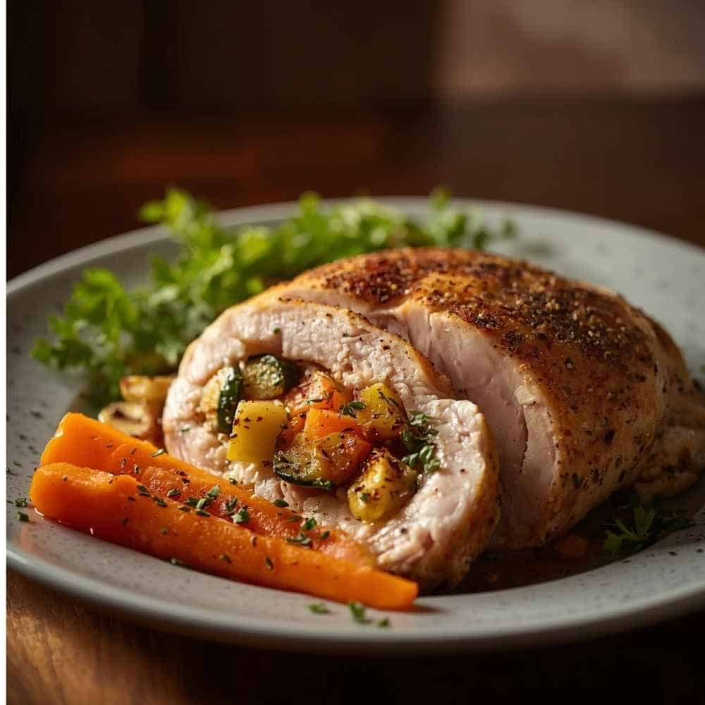 Rôti de poitrine de dinde farcie aux légumes et aux herbes fraîches - Clinique Maigrir en Santé