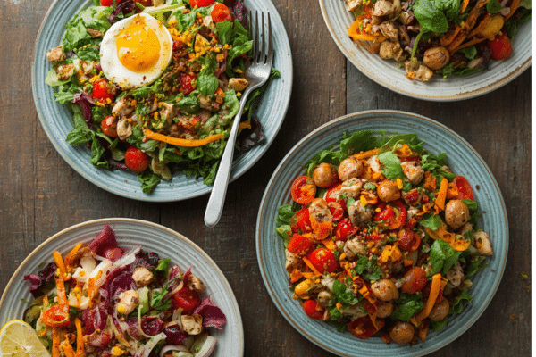 Une salade repas d'été saine et protéinée avec les collations de la Clinique Maigrir en Santé