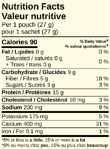 Tableau des valeurs nutritives du mélange à shake protéiné à la vanille de Clinique Maigrir en Santé